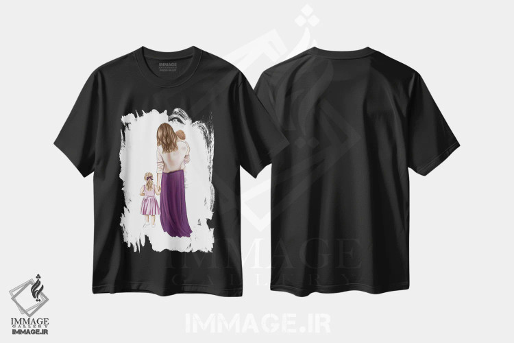 تیشرت مشکی طرح دار "مادر و دختران"، دست نقاشی و طراحی دستی اثر الزا فوچه | immage.ir