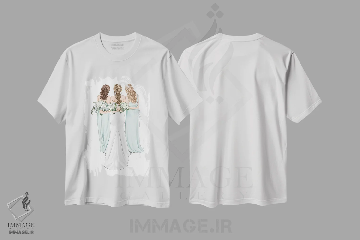 تیشرت سفید طرح دار "عروس و ساقدوش ها"، دست نقاشی و طراحی دستی اثر الزا فوچه | immage.ir