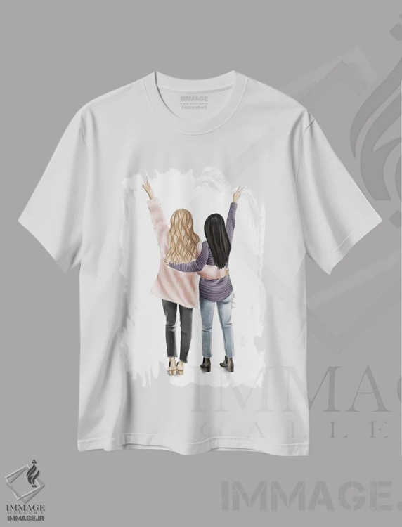 تیشرت سفید طرح دار "دوستان"، دست نقاشی و طراحی دستی اثر الزا فوچه | immage.ir