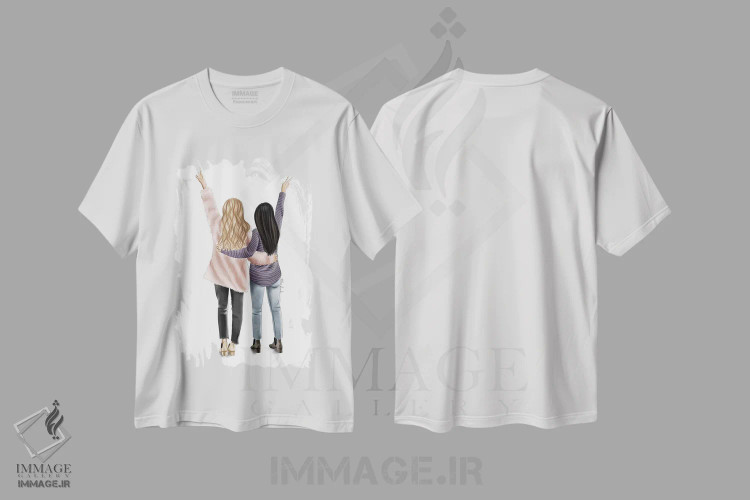 تیشرت سفید طرح دار "دوستان"، دست نقاشی و طراحی دستی اثر الزا فوچه | immage.ir