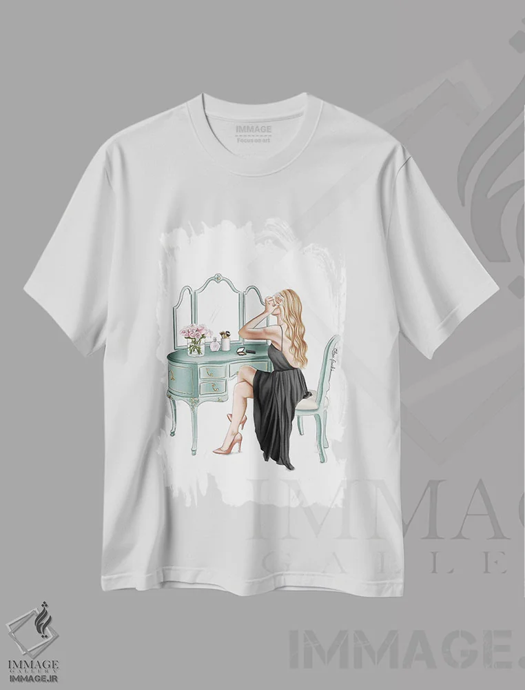 تیشرت سفید طرح دار آماده شدن، دست نقاشی و طراحی دستی اثر الزا فوچه | immage.ir