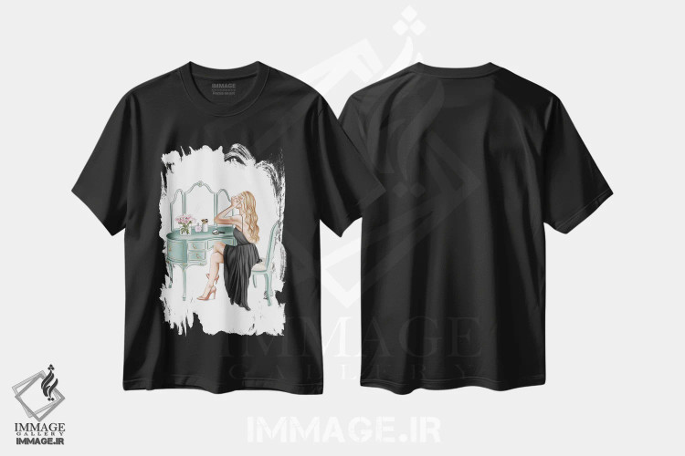تیشرت مشکی طرح دار آماده شدن، دست نقاشی و طراحی دستی اثر الزا فوچه | فروشگاه ایماژ