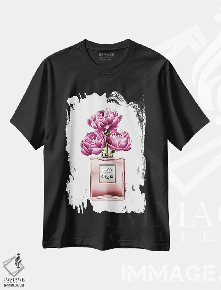 تیشرت مشکی طرح دار عطر و گل ها، تزئینی اثر الزا فوچه | immage.ir