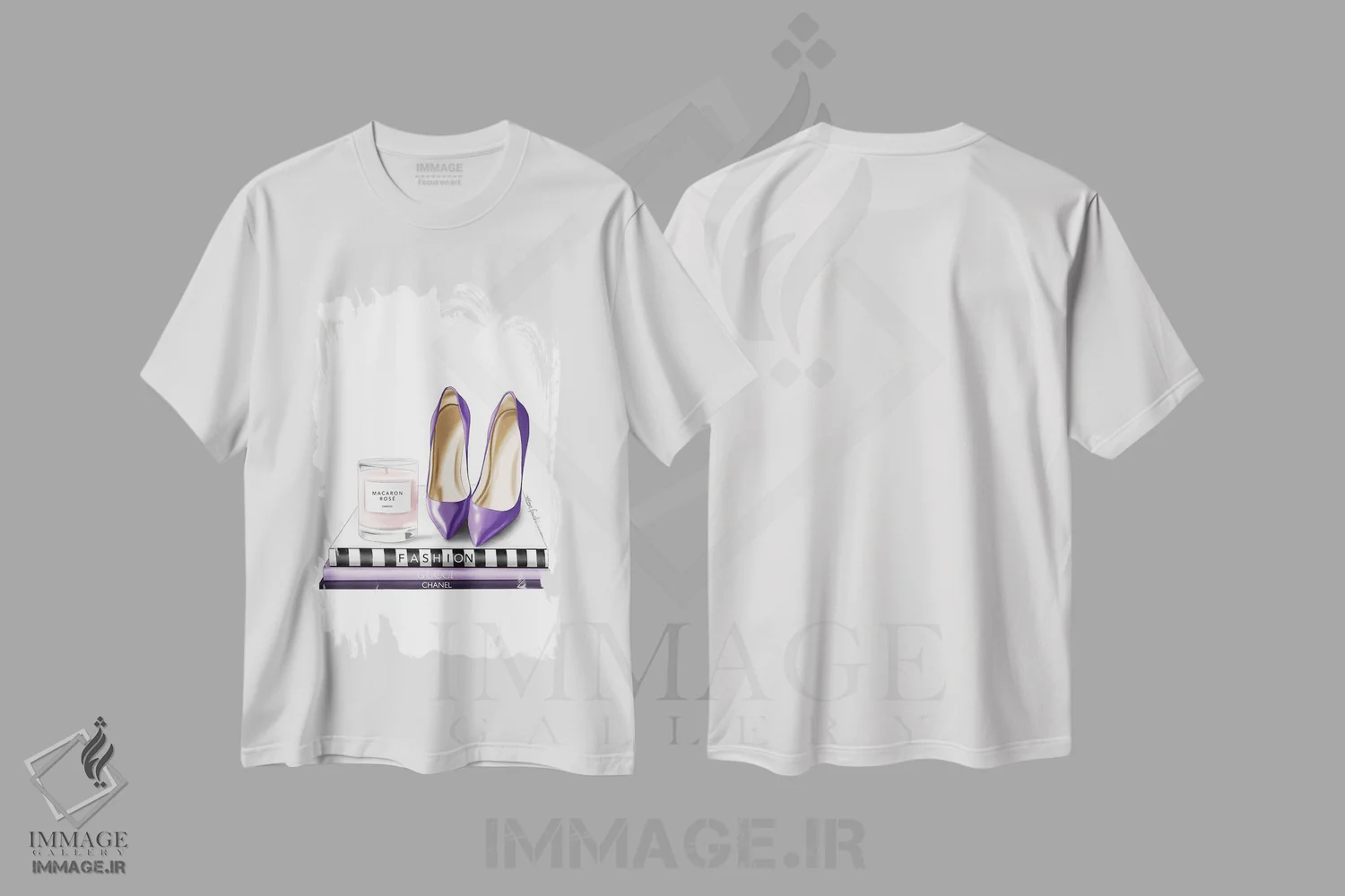 تیشرت سفید طرح دار شمع و کفش پاشنه دار، دست نقاشی و طراحی دستی اثر الزا فوچه | immage.ir