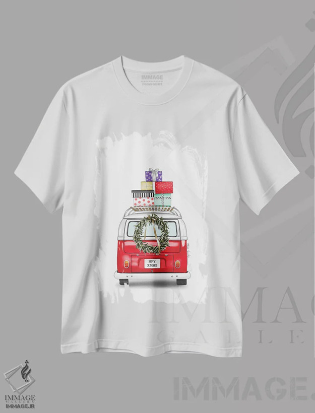 تیشرت سفید طرح دار کامیونت کریسمسی، تابلو و عبار ت های کریسمسی اثر الزا فوچه | فروشگاه ایماژ