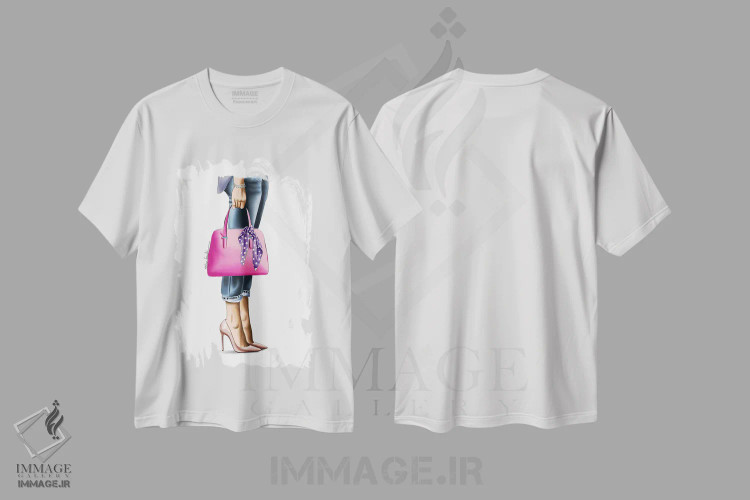 تیشرت سفید طرح دار کیف دستی صورتی، تزئینی اثر الزا فوچه | فروشگاه ایماژ