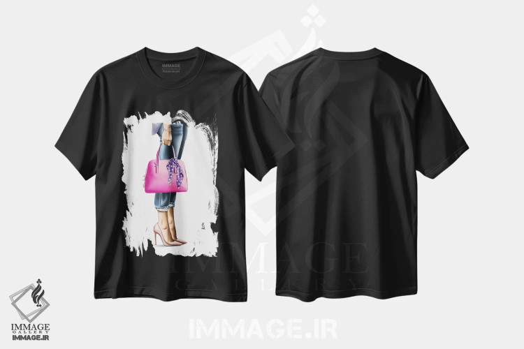 تیشرت مشکی طرح دار کیف دستی صورتی، تزئینی اثر الزا فوچه | immage.ir