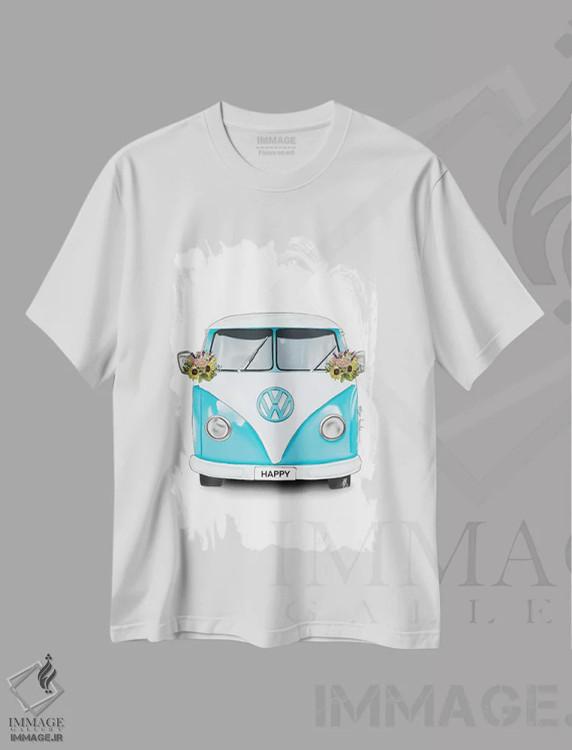 تیشرت سفید طرح دار کامیونت شادی آبی، تزئینی اثر الزا فوچه | فروشگاه ایماژ