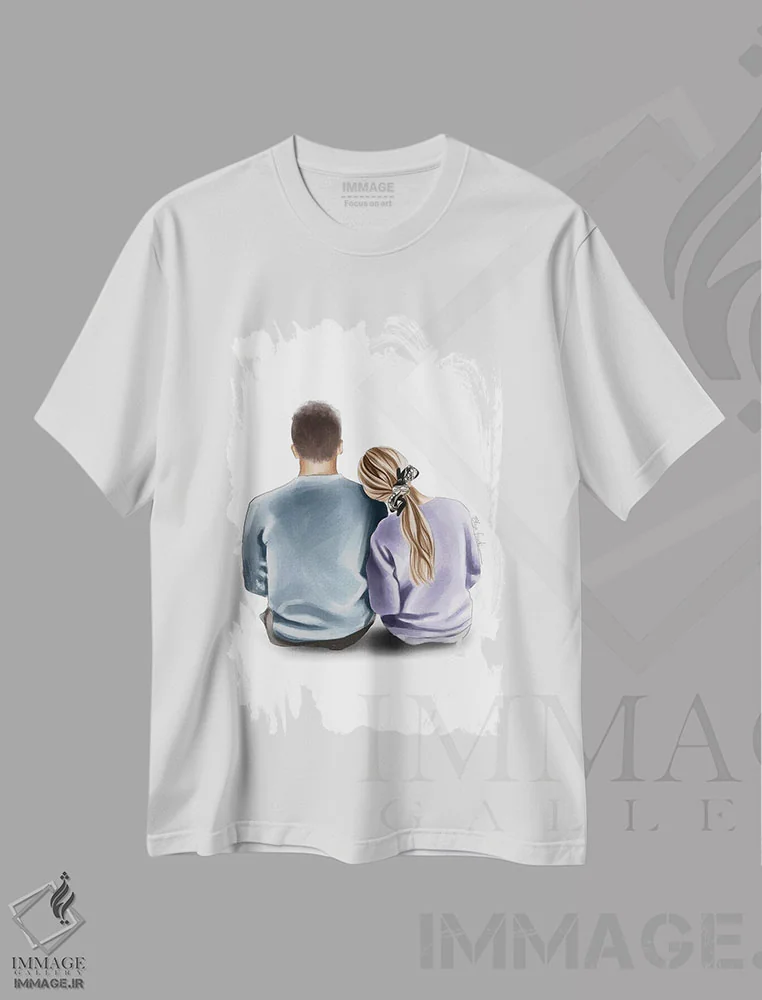 تیشرت سفید طرح دار برای همیشه با هم، دست نقاشی و طراحی دستی اثر الزا فوچه | فروشگاه ایماژ