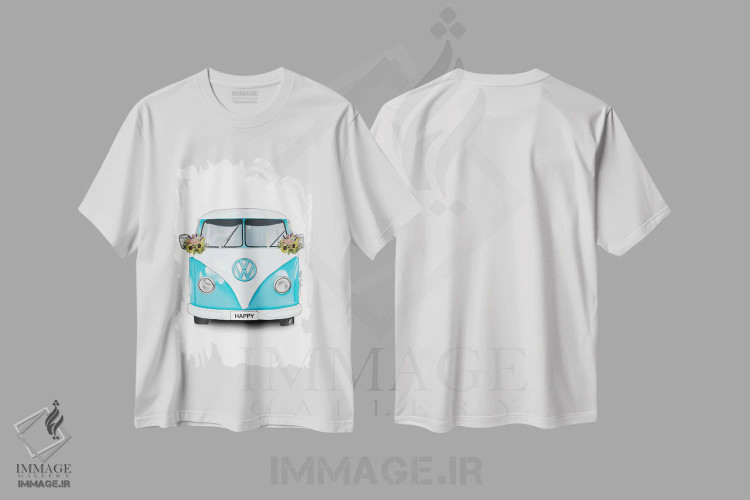 تیشرت سفید طرح دار کامیونت شادی آبی، تزئینی اثر الزا فوچه | فروشگاه ایماژ