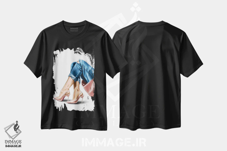 تیشرت مشکی طرح دار فرانچسکا، دست نقاشی و طراحی دستی اثر الزا فوچه | فروشگاه ایماژ