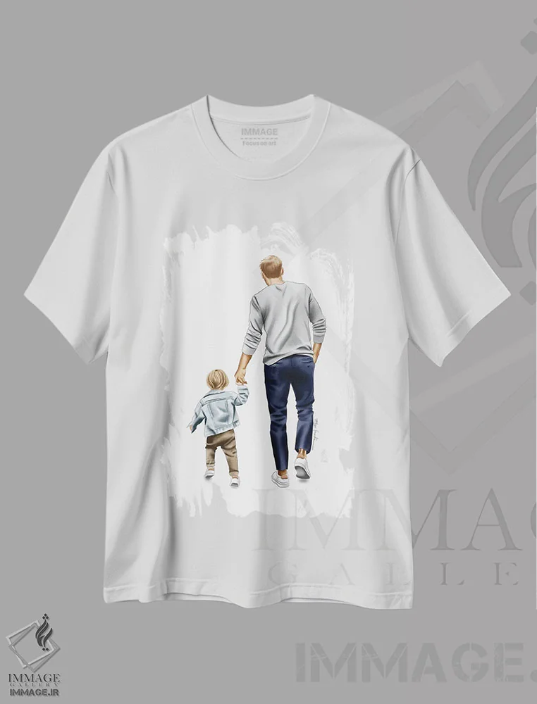 تیشرت سفید طرح دار پدر و پسر، دست نقاشی و طراحی دستی اثر الزا فوچه | فروشگاه ایماژ