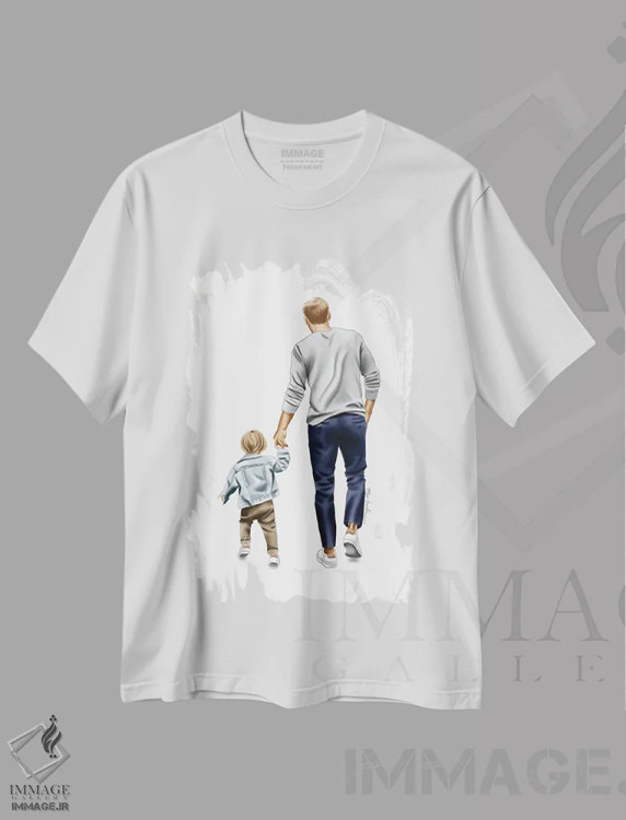 تیشرت سفید طرح دار پدر و پسر، دست نقاشی و طراحی دستی اثر الزا فوچه | فروشگاه ایماژ