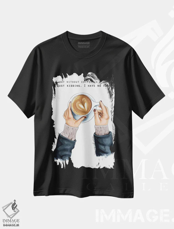 تیشرت مشکی طرح دار معتاد به قهوه، تزئینی اثر الزا فوچه | فروشگاه ایماژ