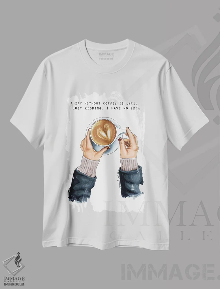 تیشرت سفید طرح دار معتاد به قهوه، تزئینی اثر الزا فوچه | immage.ir