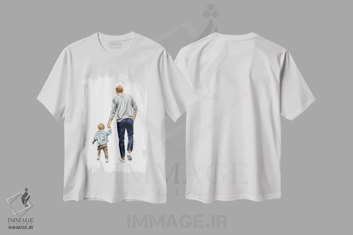 تیشرت سفید طرح دار پدر و پسر، دست نقاشی و طراحی دستی اثر الزا فوچه | فروشگاه ایماژ