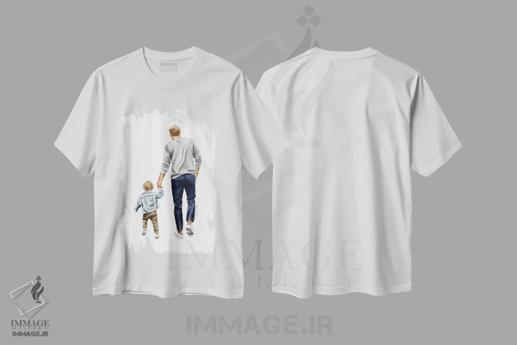 تیشرت سفید طرح دار پدر و پسر، دست نقاشی و طراحی دستی اثر الزا فوچه | فروشگاه ایماژ