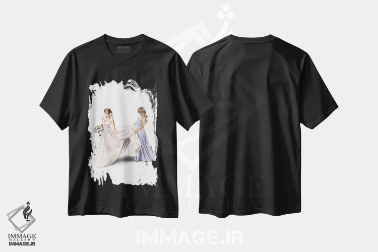 تیشرت مشکی طرح دار عروس و ساقدوش، دست نقاشی و طراحی دستی اثر الزا فوچه | immage.ir