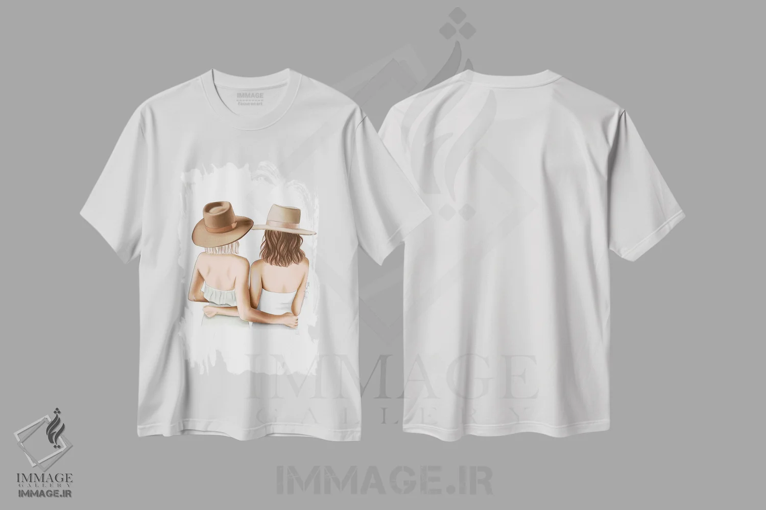 تیشرت سفید طرح دار دوستان کلاه دار، دست نقاشی و طراحی دستی اثر الزا فوچه | immage.ir