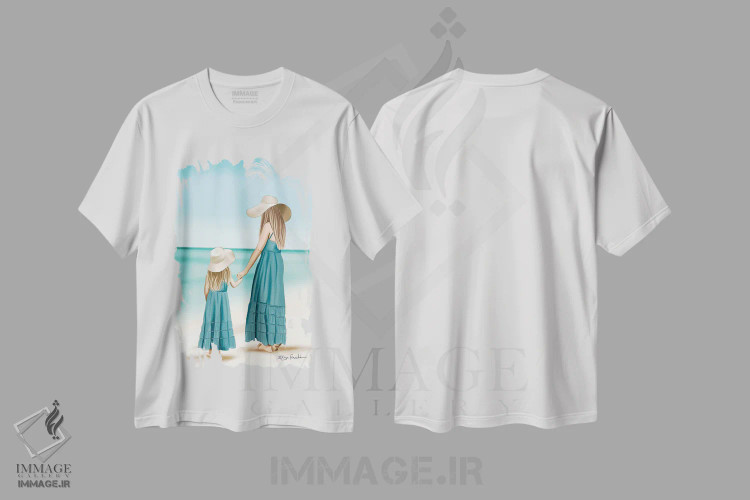 تیشرت سفید طرح دار ست مادر و دختر در ساحل، دست نقاشی و طراحی دستی اثر الزا فوچه | immage.ir