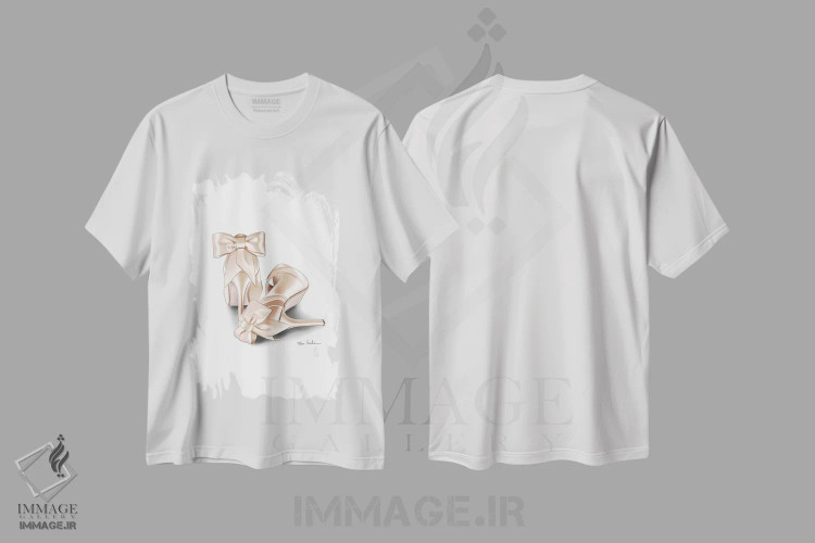 تیشرت سفید طرح دار کفش عروس، دست نقاشی و طراحی دستی اثر الزا فوچه | immage.ir