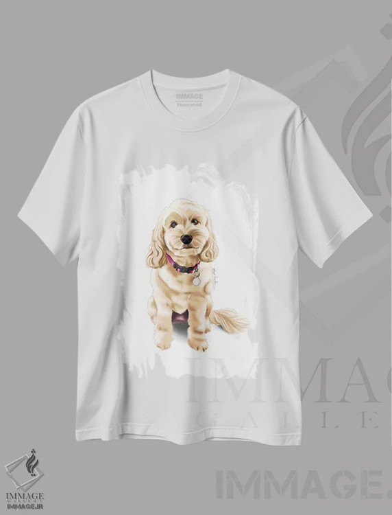 تیشرت سفید طرح دار اسپودل، دست نقاشی و طراحی دستی اثر الزا فوچه | فروشگاه ایماژ