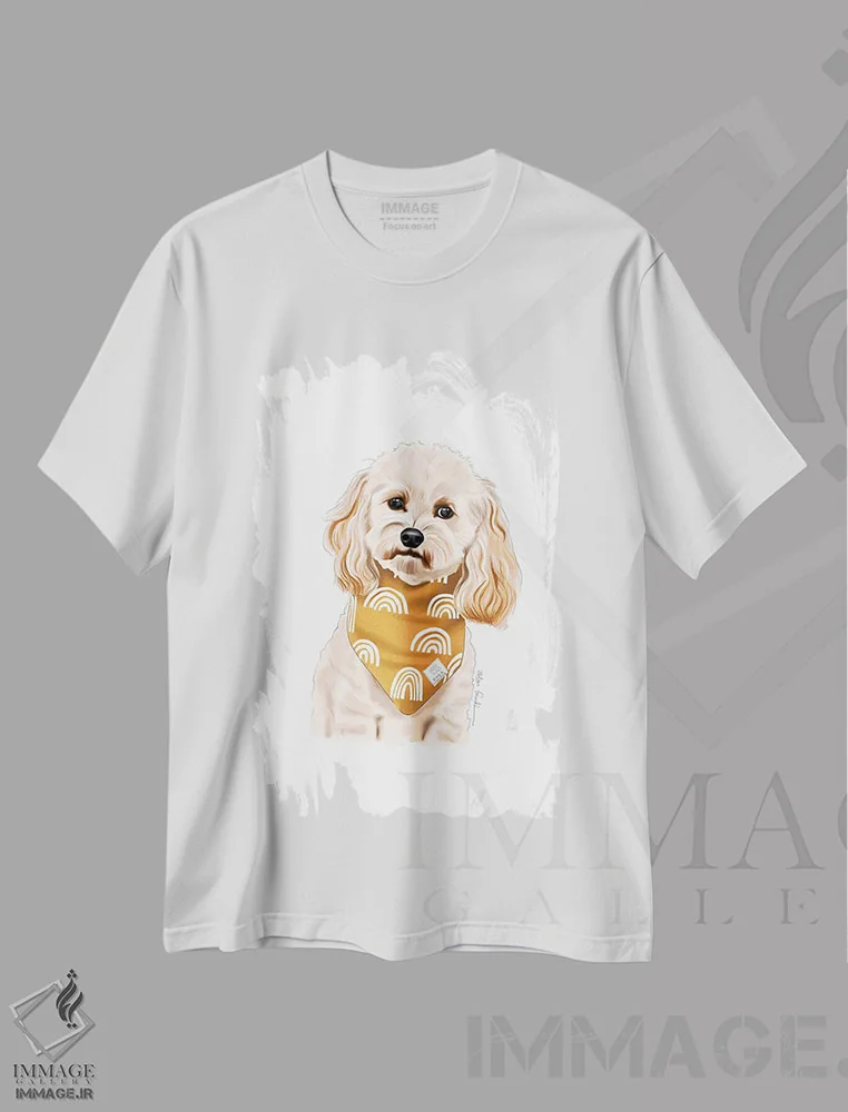 تیشرت سفید طرح دار کاودل II، دست نقاشی و طراحی دستی اثر الزا فوچه | فروشگاه ایماژ