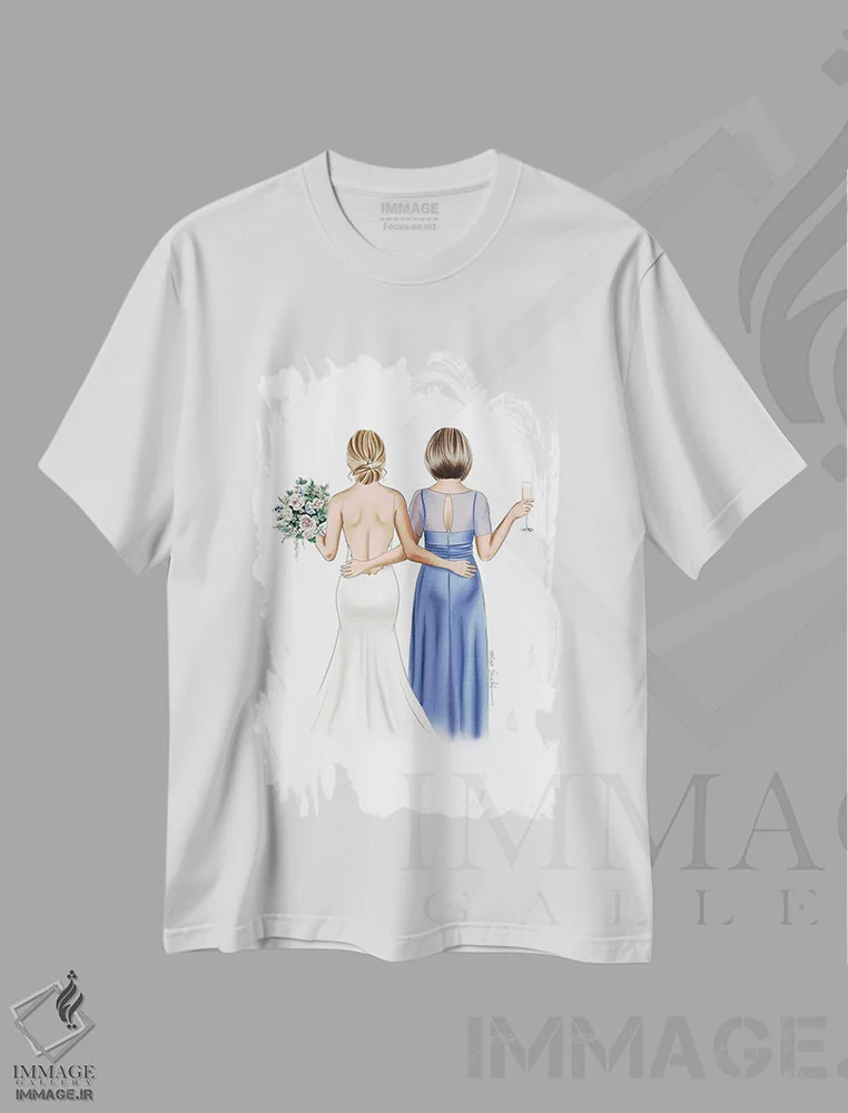 تیشرت سفید طرح دار عروس و مادر، دست نقاشی و طراحی دستی اثر الزا فوچه | immage.ir