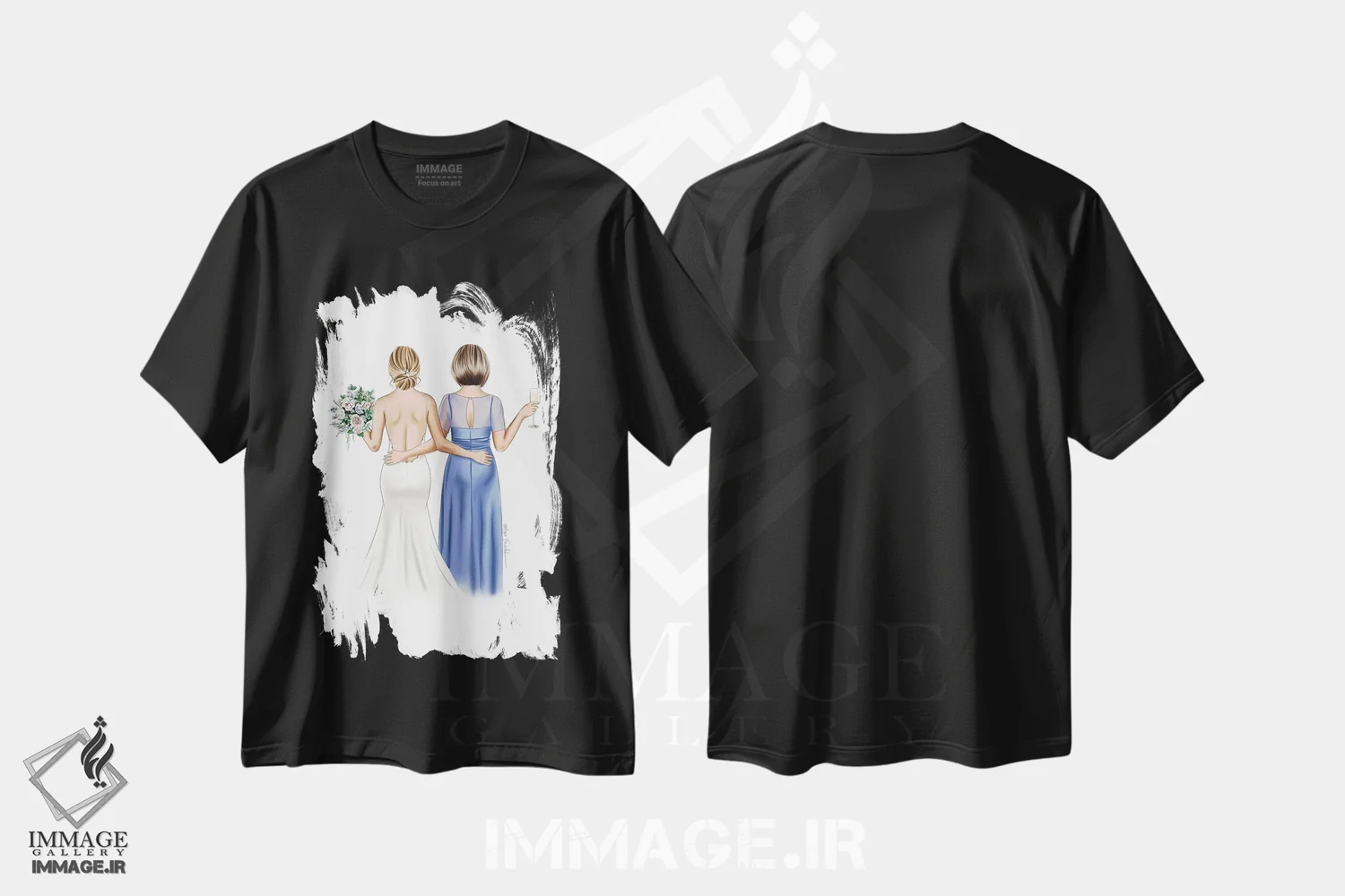 تیشرت مشکی طرح دار عروس و مادر، دست نقاشی و طراحی دستی اثر الزا فوچه | فروشگاه ایماژ