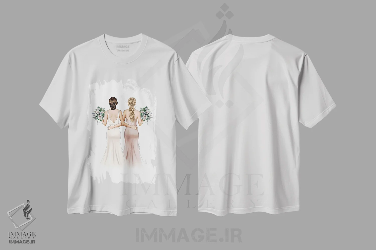 تیشرت سفید طرح دار آماده مراسم عروسی، دست نقاشی و طراحی دستی اثر الزا فوچه | فروشگاه ایماژ
