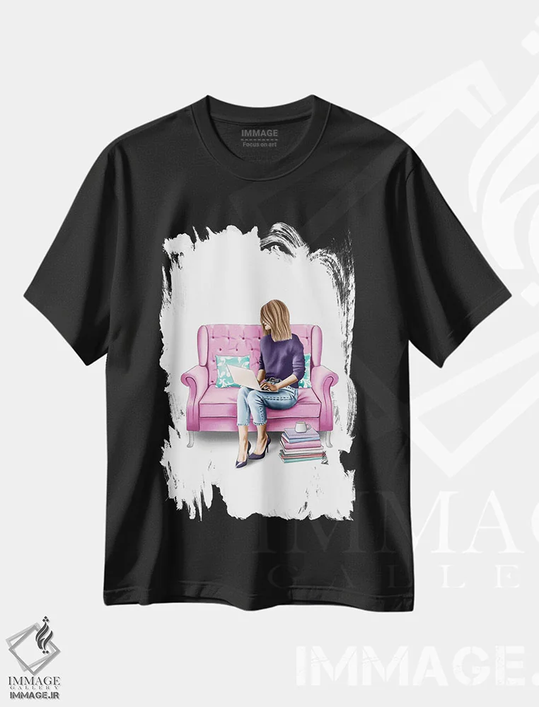تیشرت مشکی طرح دار ساخت امپراتوری من، دست نقاشی و طراحی دستی اثر الزا فوچه | فروشگاه ایماژ