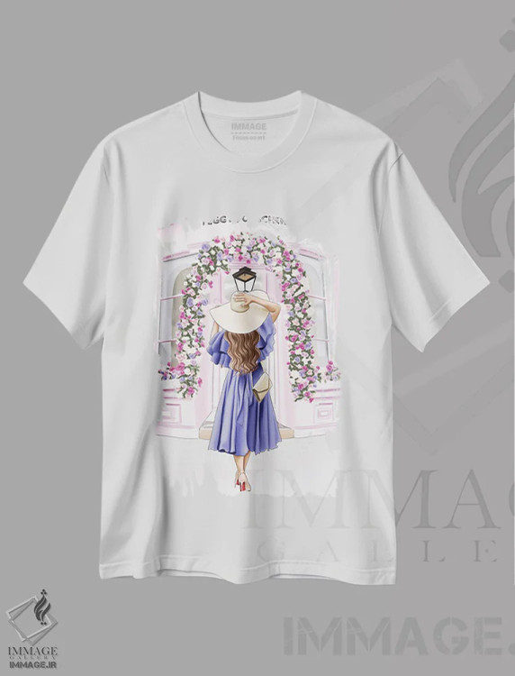 تیشرت سفید طرح دار رویای بهاری، دست نقاشی و طراحی دستی اثر الزا فوچه | immage.ir