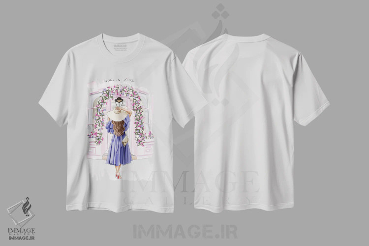تیشرت سفید طرح دار رویای بهاری، دست نقاشی و طراحی دستی اثر الزا فوچه | immage.ir