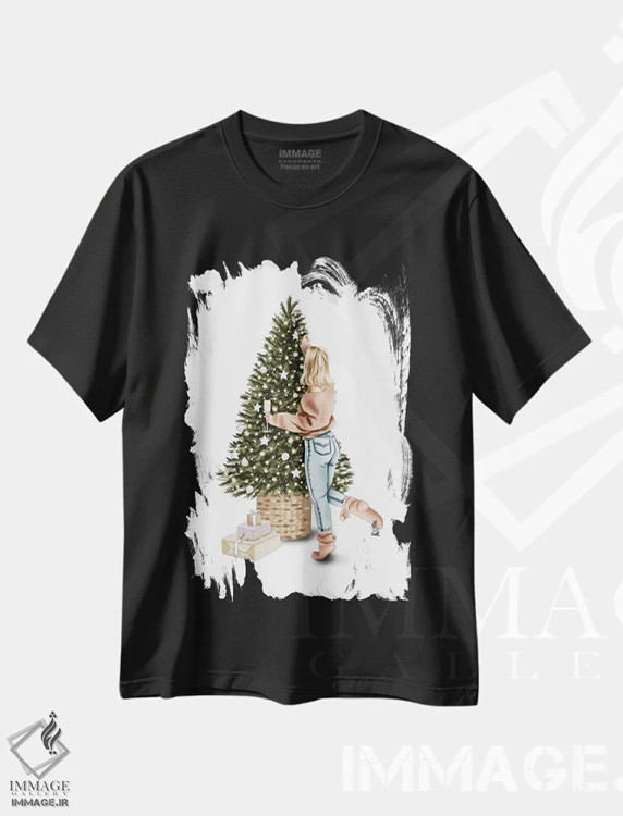 تیشرت مشکی طرح دار تزیین درخت II، دست نقاشی و طراحی دستی اثر الزا فوچه | immage.ir