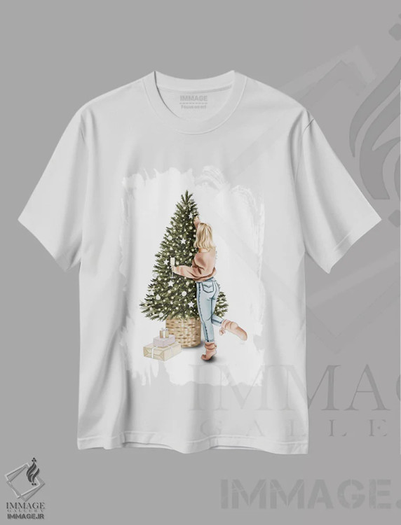 تیشرت سفید طرح دار تزیین درخت II، دست نقاشی و طراحی دستی اثر الزا فوچه | فروشگاه ایماژ