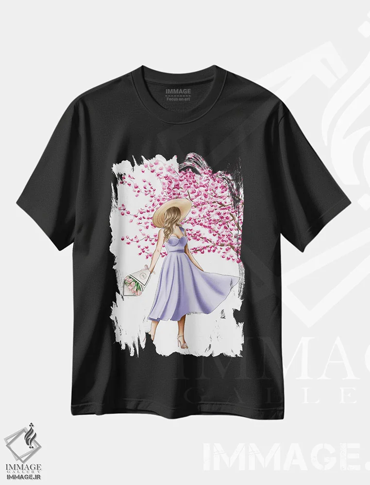 تیشرت مشکی طرح دار روز عالی در بیرون، دست نقاشی و طراحی دستی اثر الزا فوچه | فروشگاه ایماژ