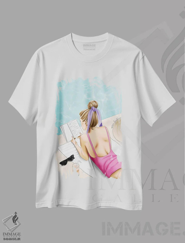 تیشرت سفید طرح دار لب استخر، تزئینی اثر الزا فوچه | فروشگاه ایماژ