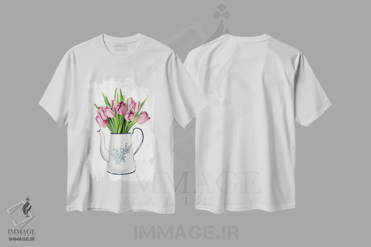تیشرت سفید طرح دار لاله ها، دست نقاشی و طراحی دستی اثر الزا فوچه | immage.ir