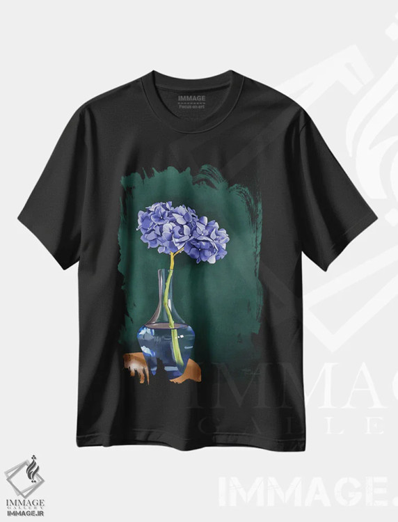 تیشرت مشکی طرح دار هورتانسیا، دکور معاصر اثر الزا فوچه | فروشگاه ایماژ