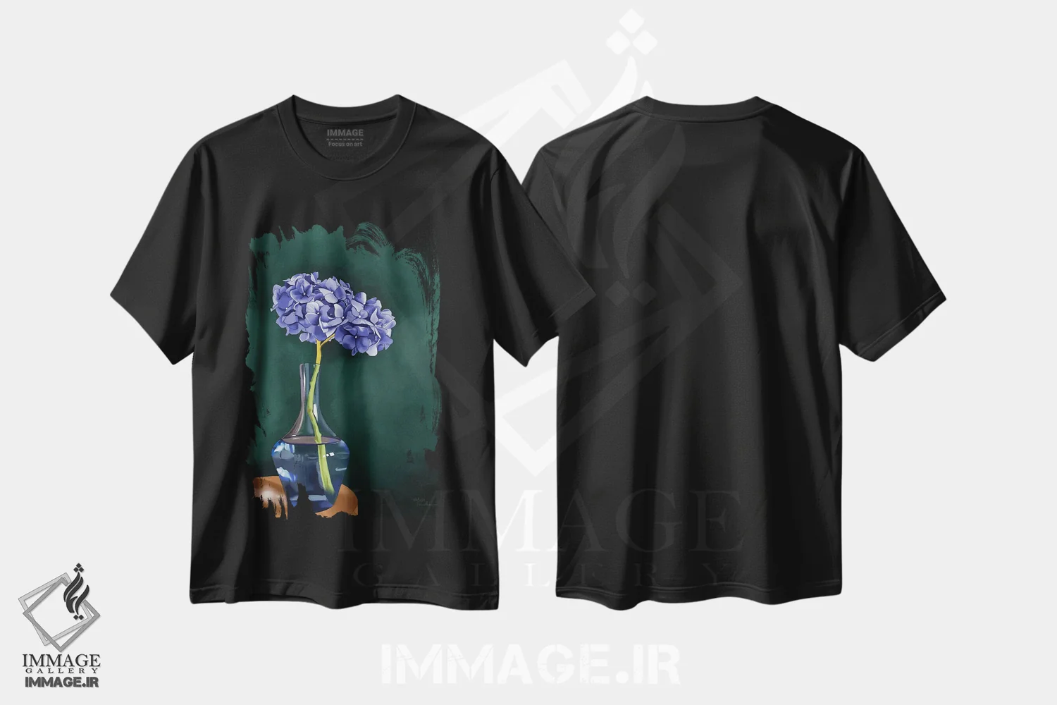 تیشرت مشکی طرح دار هورتانسیا، دکور معاصر اثر الزا فوچه | فروشگاه ایماژ