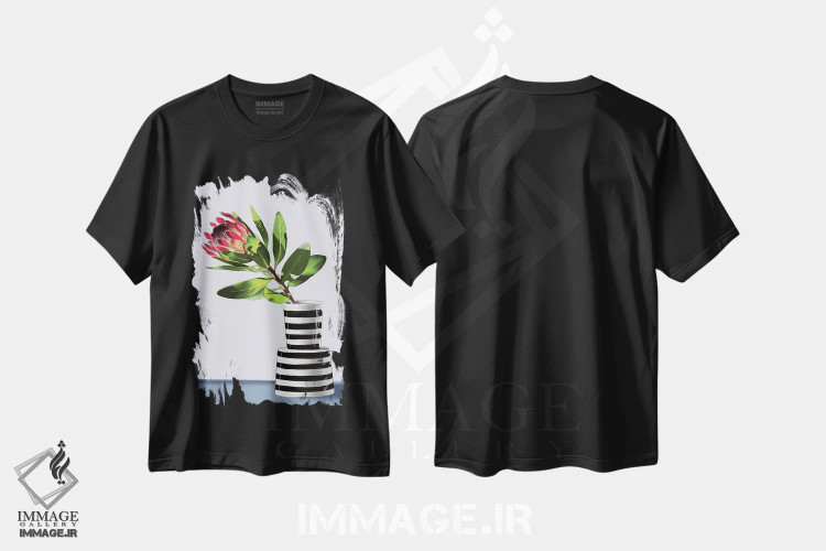 تیشرت مشکی طرح دار پروتئا، دکور معاصر اثر الزا فوچه | فروشگاه ایماژ