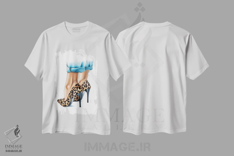 تیشرت سفید طرح دار کفش پاشنه دار پلنگی، تزئینی اثر الزا فوچه | فروشگاه ایماژ