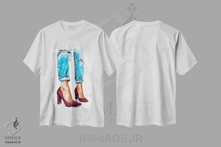 تیشرت سفید طرح دار جین و کفش پاشنه دار، تزئینی اثر الزا فوچه | immage.ir