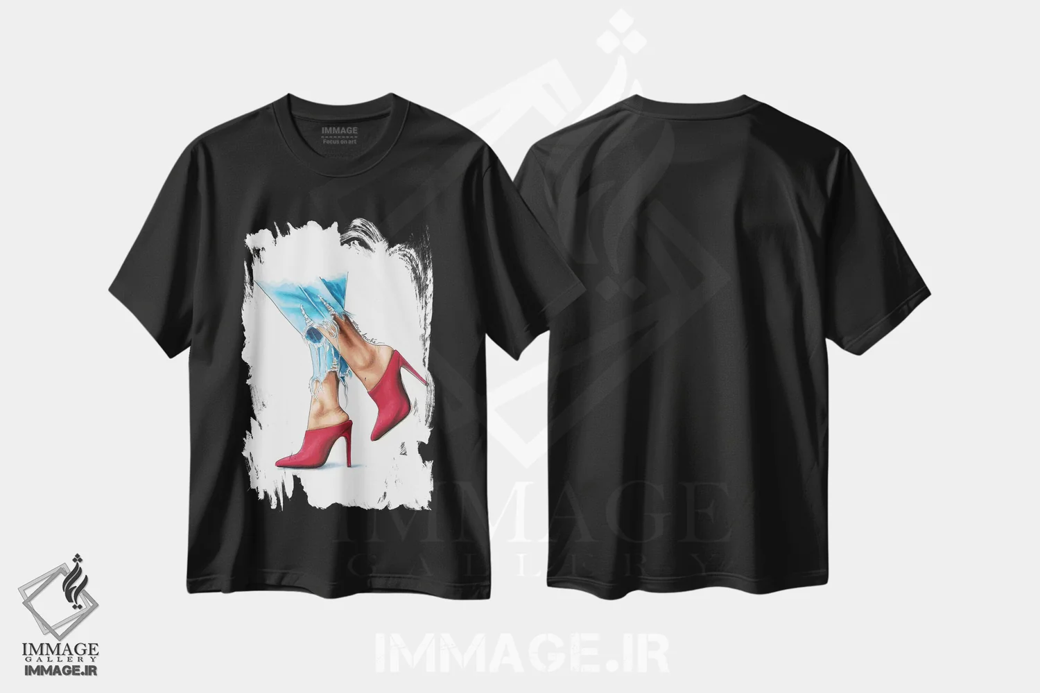 تیشرت مشکی طرح دار پارگی و قرمز، تزئینی اثر الزا فوچه | فروشگاه ایماژ