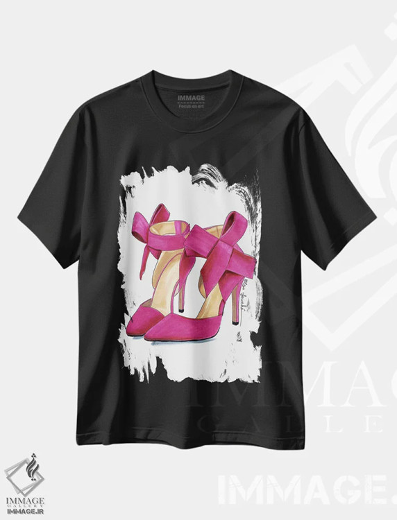 تیشرت مشکی طرح دار کفش پاشنه دار رز، تزئینی اثر الزا فوچه | immage.ir