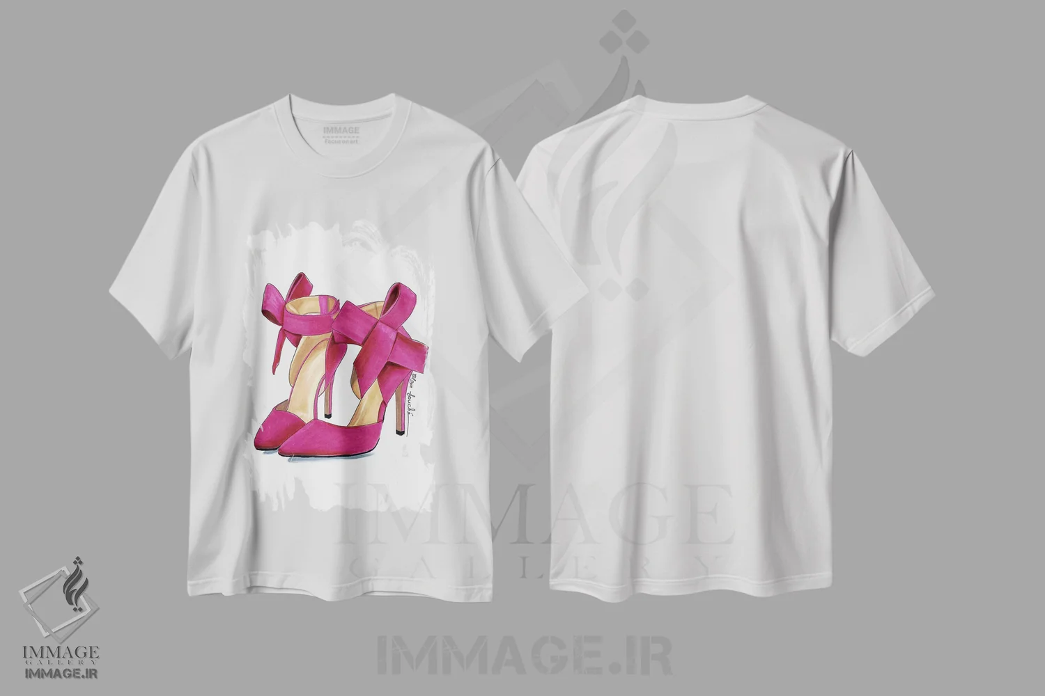 تیشرت سفید طرح دار کفش پاشنه دار رز، تزئینی اثر الزا فوچه | فروشگاه ایماژ