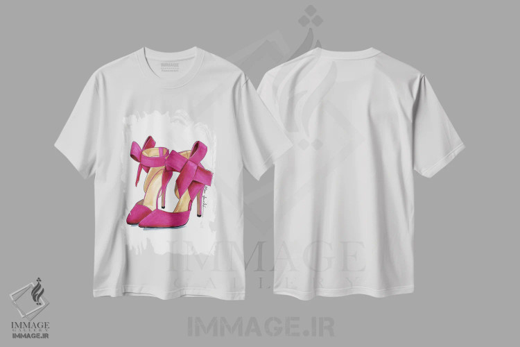 تیشرت سفید طرح دار کفش پاشنه دار رز، تزئینی اثر الزا فوچه | فروشگاه ایماژ