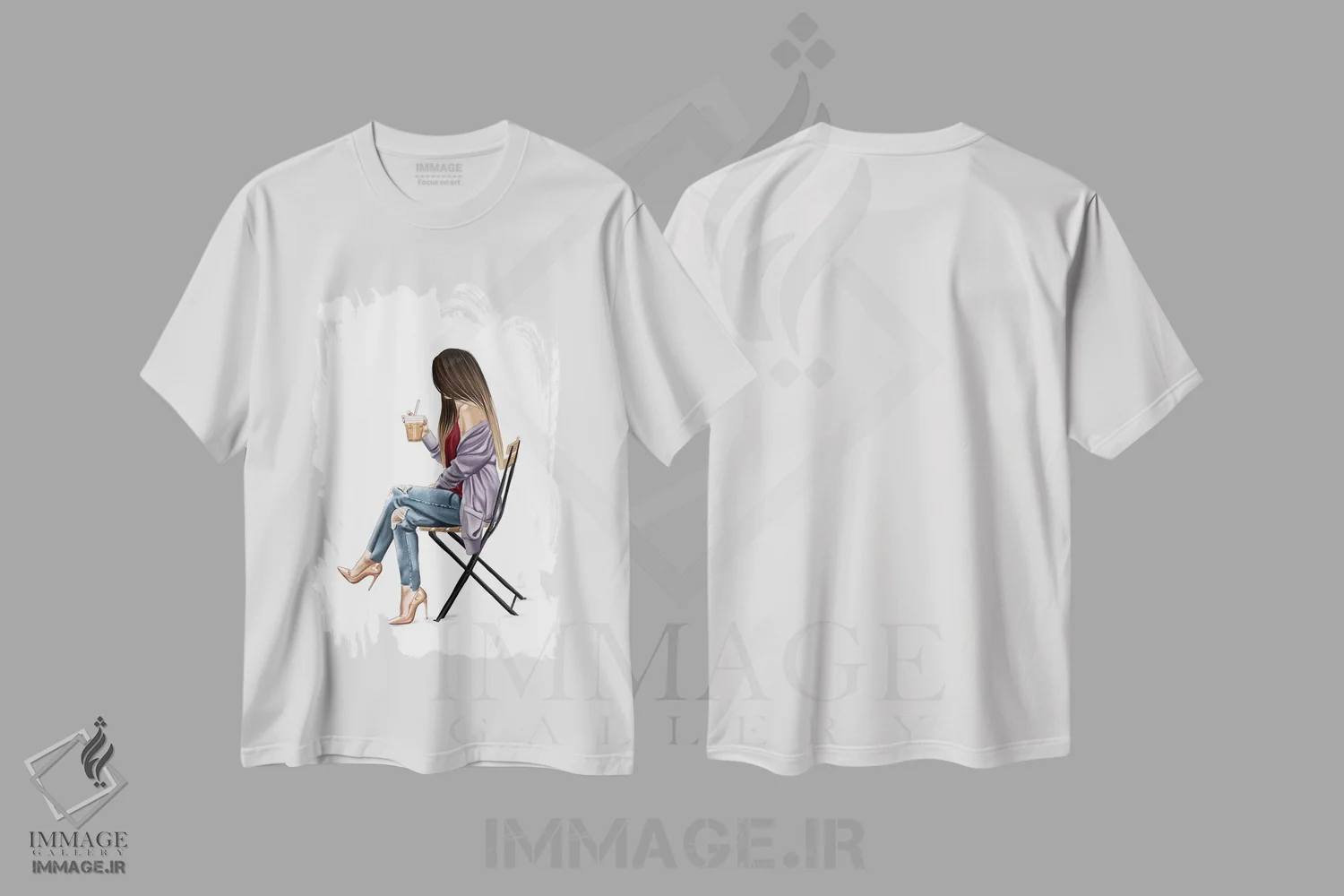 تیشرت سفید طرح دار قهوه یخ زده، دست نقاشی و طراحی دستی اثر الزا فوچه | فروشگاه ایماژ