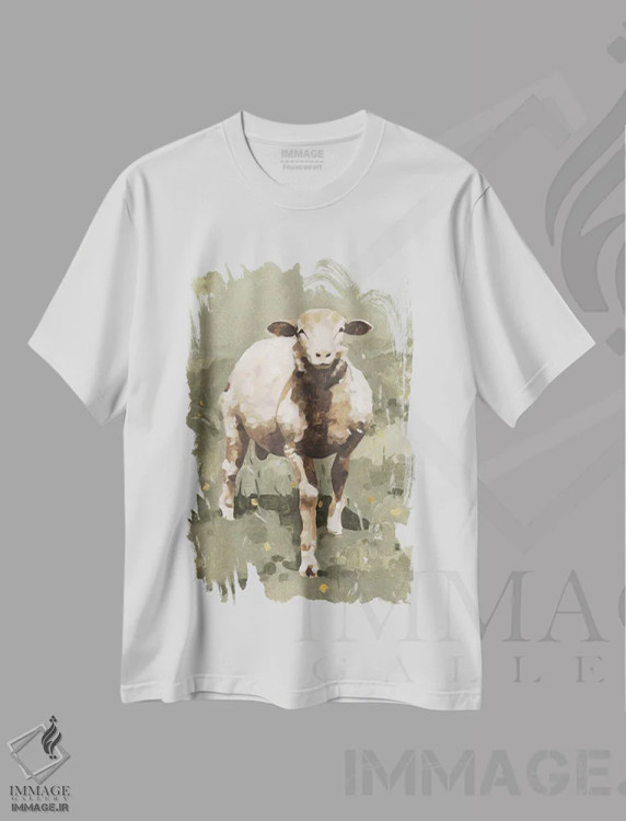 تیشرت سفید طرح دار گوسفندان بهاری ۲، دکور معاصر اثر اما کارولین | immage.ir