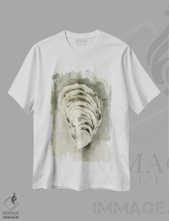 تیشرت سفید طرح دار صدف خنثی ۲، آبستره اثر اما کارولین | immage.ir